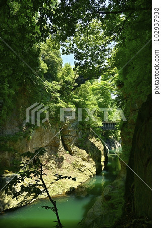 Kai no Saruhashi Bridge and the Katsura River Valley with Aqueduct Bridge 102937938
