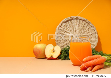 Concept of healthy nutrition and diet with Carrot juice Concept of healthy nutrition and diet with Carrot juice 102938079