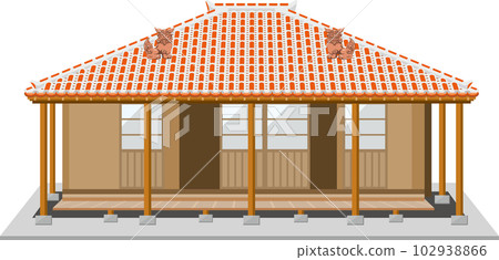 紅瓦屋頂的沖繩古民居的圖像插圖 102938866