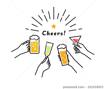Illustration of a toasting hand simple beer glass alcohol liquor icon drinking party party 102938955