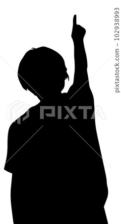 Female silhouette raising one hand index finger 102938993