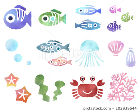 Sea creatures set C watercolor Sea creatures set C watercolor 102939644