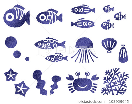 Sea Creatures Set D Indigo Dye Sea Creatures Set D Indigo Dye 102939645