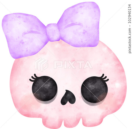 Cute Pink Halloween skull bone girl cartoon character hand painted illustration Cute Pink Halloween skull bone girl cartoon character hand painted illustration 102940134