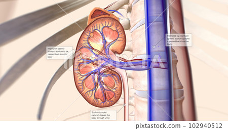 The kidneys help your body by excreting excess sodium into the ureter, where it is flushed away with the urine. 102940512