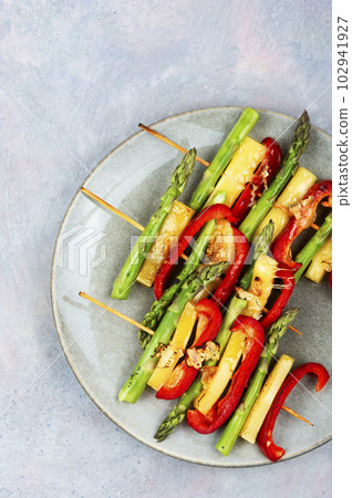 BBQ grilled vegetables on skewers BBQ grilled vegetables on skewers 102941927