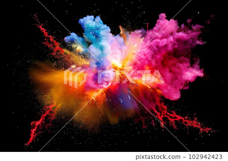 Colorful explosion image ink paint black 102942423