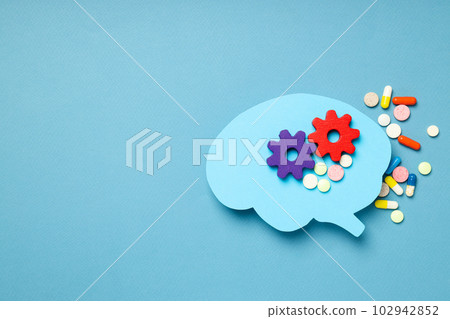 Dementia and parkinson's disease, ADHD, composition for head disease theme, space for text Dementia and parkinson's disease, ADHD, composition for head disease theme, space for text 102942852