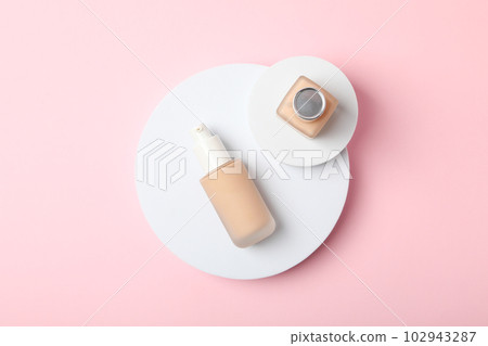 Concept of cosmetic and make up - foundation, top view Concept of cosmetic and make up - foundation, top view 102943287