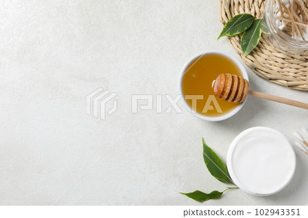 Concept of face and skin care supplies - Honey cosmetic Concept of face and skin care supplies - Honey cosmetic 102943351