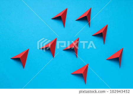 Business, startup and sponsorship concept with arrows on blue background Business, startup and sponsorship concept with arrows on blue background 102943452