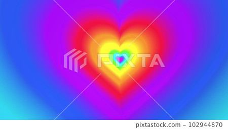 Image of digital tunnel of colourful hearts 102944870