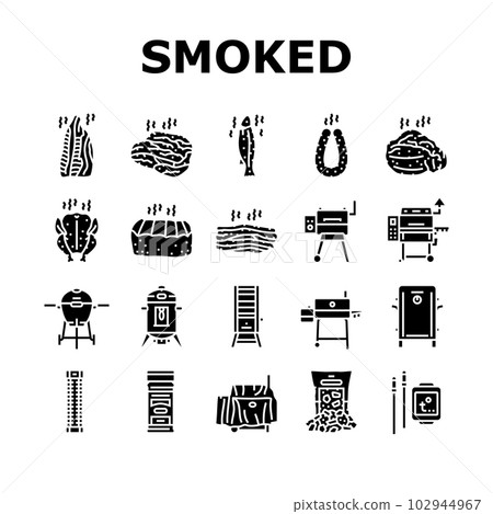 smoked meat food sausage ham icons set vector 102944967