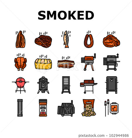 smoked meat food sausage ham icons set vector smoked meat food sausage ham icons set vector 102944986
