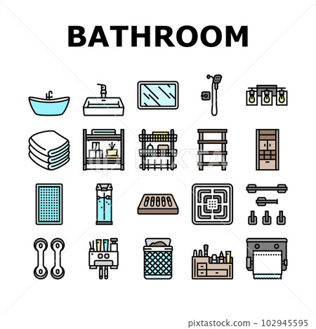 bathroom interior home icons set vector - Stock Illustration [102945595 ...