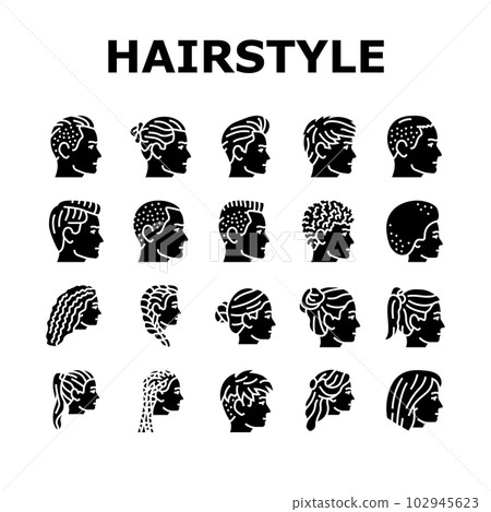 hairstyle portrait hair fashion icons set vector 102945623