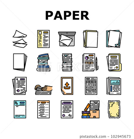 paper document office note page icons set vector 102945673