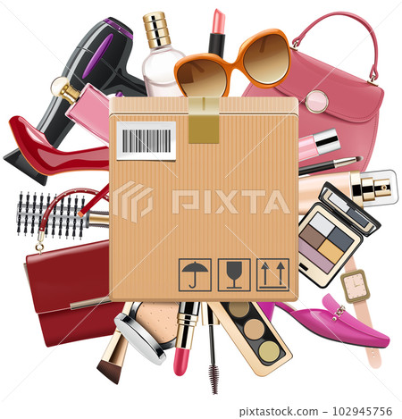 Vector Beauty Shopping Concept with Carton Box 102945756