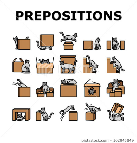 Learning english prepositions. Preschool - Stock Illustration