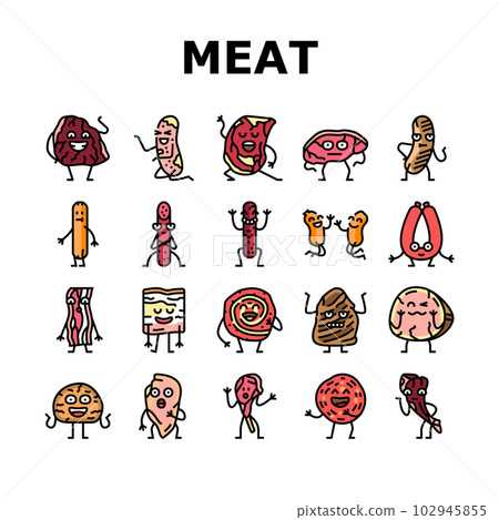 meat character beef food funny icons set vector 102945855