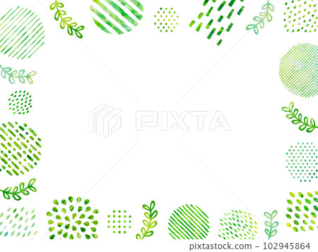 帶綠色植物和水彩風格抽像圖案的圓形裝飾框 102945864