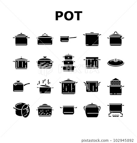 pot kitchen food pan cooking icons set vector 102945892