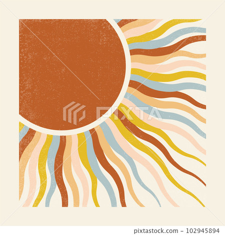 Retro sun print boho minimalist printable square art. 102945894