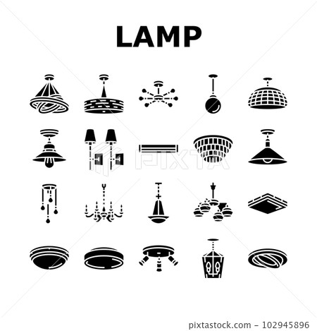 lamp ceiling light interior home icons set vector lamp ceiling light interior home icons set vector 102945896