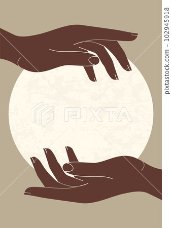 Holding full moon in hands print illustration. Tarot card 102945918