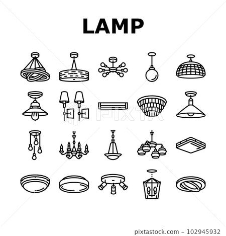 lamp ceiling light interior home icons set vector lamp ceiling light interior home icons set vector 102945932