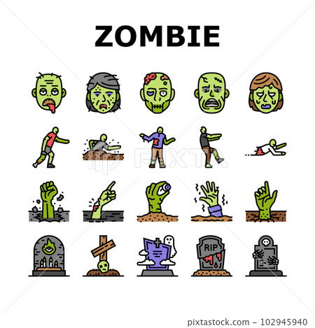 zombie horror scary dead evil icons set vector 102945940