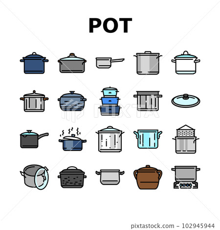 pot kitchen food pan cooking icons set vector 102945944