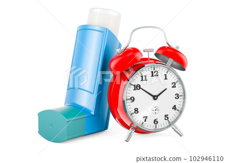 Metered-dose inhaler, MDI with alarm clock, 3D rendering Metered-dose inhaler, MDI with alarm clock, 3D rendering 102946110
