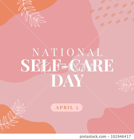Composition of national self-care day text with shapes on pink background 102946417
