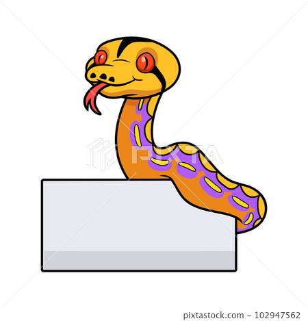 Cute purple albino tiger reticulated python cartoon with blank sign Cute purple albino tiger reticulated python cartoon with blank sign 102947562