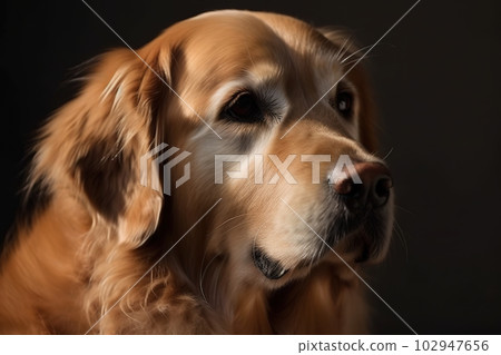image of cute golden retriever dog on black background. Pet. Animals. illustration, generative AI. 102947656