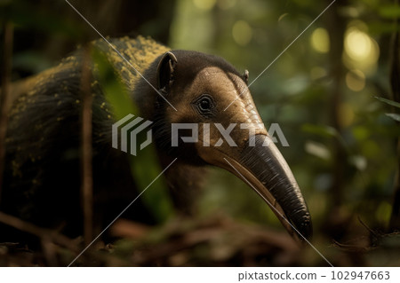 Image of anteater in the forest on natural background. Wild Animals. Illustration. Generative AI. 102947663