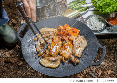 Samgypsal Korean BBQ Barbecue of Korean pork (samgyeopsal) Samgypsal Korean BBQ Barbecue of Korean pork (samgyeopsal) 102947666