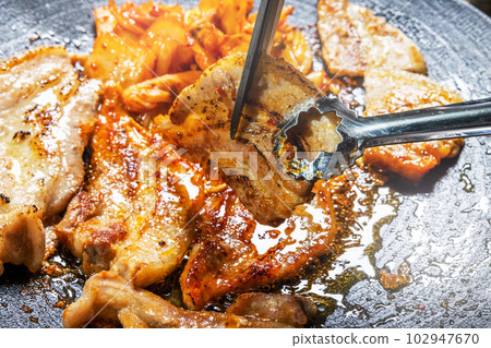 Samgypsal Korean BBQ Barbecue of Korean pork (samgyeopsal) Samgypsal Korean BBQ Barbecue of Korean pork (samgyeopsal) 102947670