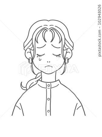 Stand collar crying woman (line drawing) 102948026