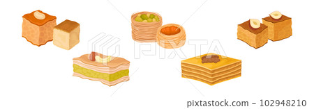 Turkish Delight or Arabic Sweet and Sugary Dessert Vector Set Turkish Delight or Arabic Sweet and Sugary Dessert Vector Set 102948210
