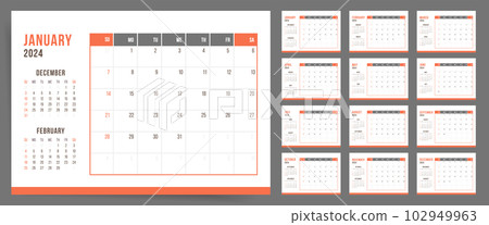 2024 Desk Calendar: Compact Design, Editable pages,  Sunday Start. 102949963