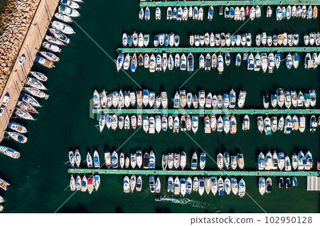 Above view on luxury yacht marina. Above view on luxury yacht marina. 102950128