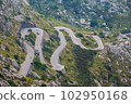 View of the winding road to the mountains. 102950168