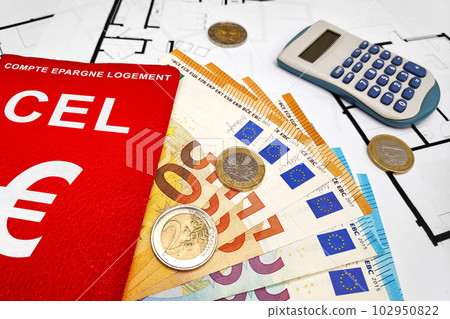 A CEL passbook with Euros and blueprints A CEL passbook with Euros and blueprints 102950822