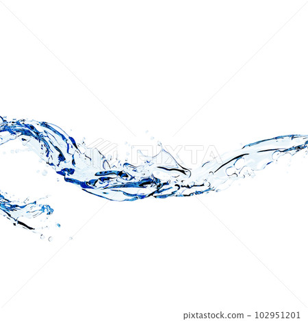 wavy splash clip art isolated on blue background. twisted liquid shape, water splash 102951201