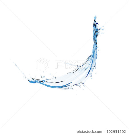 wavy splash clip art isolated on blue background. twisted liquid shape, water splash 102951202
