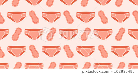 Menstrual periods seamless pattern tampon, pads, menstrual cup. Female regular menstrual cycle concept. 102953493