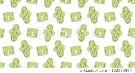 Menstrual periods seamless pattern tampon, pads, menstrual cup. Female regular menstrual cycle concept. 102953494
