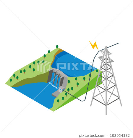 Image of hydroelectric power generation and power transmission Image of hydroelectric power generation and power transmission 102954382